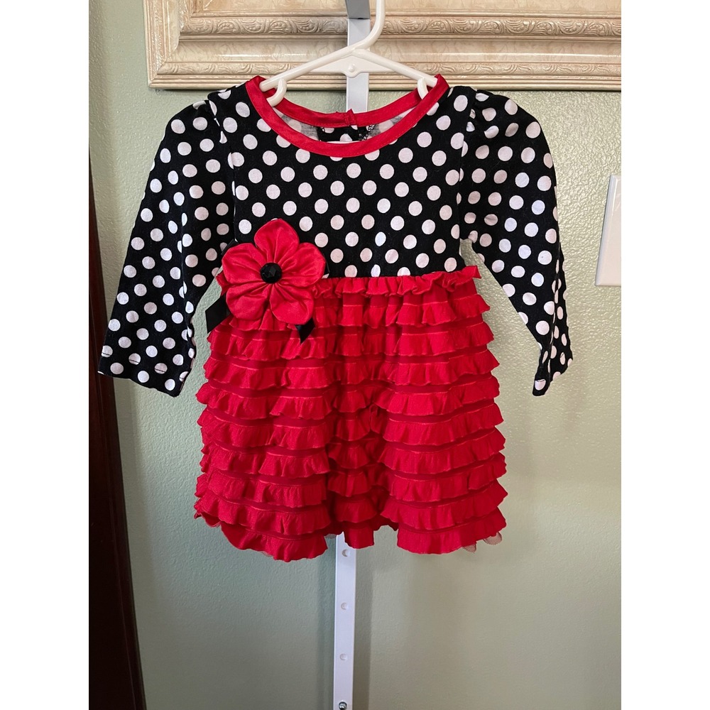 Rare Edition Baby Girl's Black, White and Red Polka Dot Layered Ruffle Dress 12M